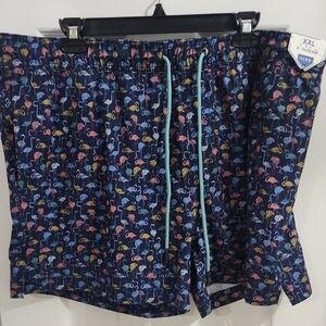 NWT ROWM  5 Inch Inseam Swim Shorts Trunks Blue Flamingo Pockets Lined Size XXL‌
